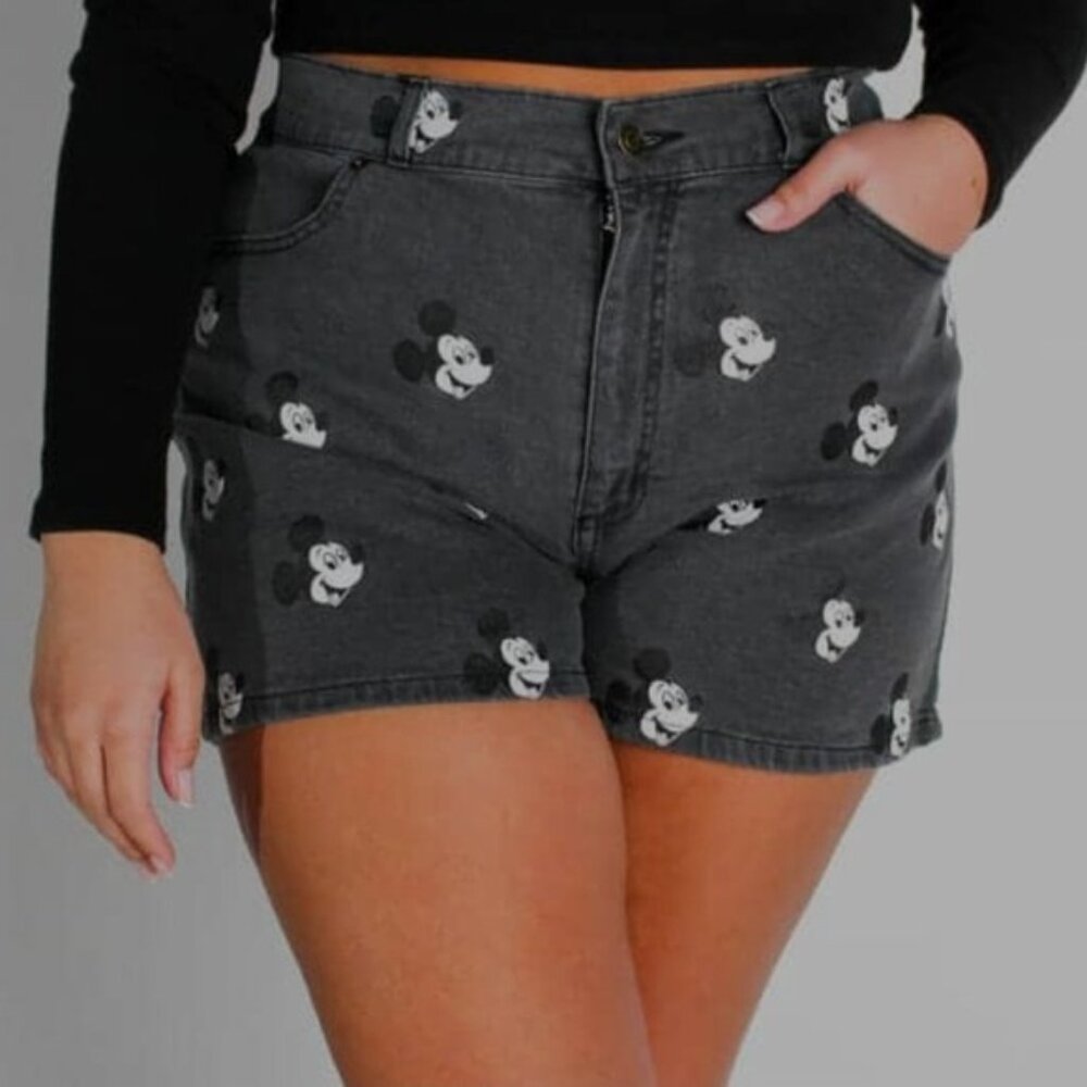 Disney‎ 100 Mickey Mouse Denim Shorts Grey Size 38 Cute